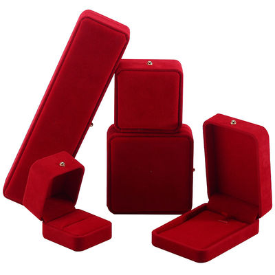 Kotak kemasan perhiasan red velvet untuk kalung gelang stud anting cincin logo khusus