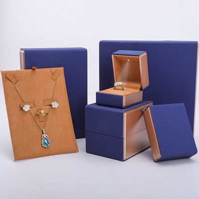 19x19x4cm Blue Velvet PU Kulit Perhiasan Kotak Hadiah dengan Lampu LED dan Lining Velvet
