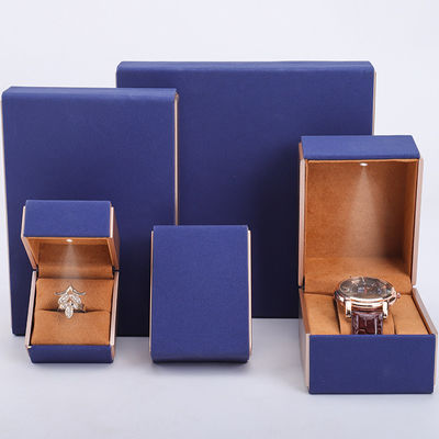 19x19x4cm Blue Velvet PU Kulit Perhiasan Kotak Hadiah dengan Lampu LED dan Lining Velvet