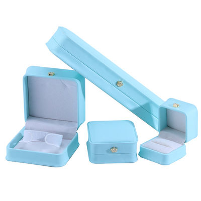 Paket Perhiasan dalam Cyan dengan Desain Mahkota Hanhong Custom Logo Luxury PU Kulit Kotak