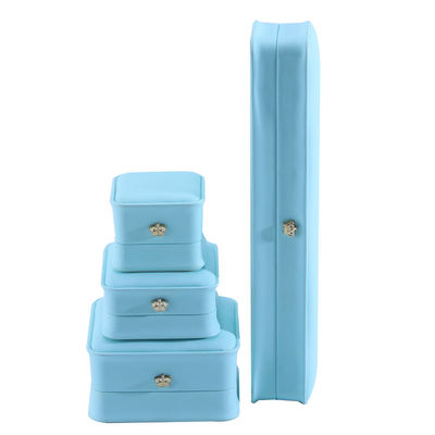 Paket Perhiasan dalam Cyan dengan Desain Mahkota Hanhong Custom Logo Luxury PU Kulit Kotak