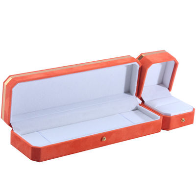 Paket Perhiasan untuk Kalung Pernikahan Earrings dan Ring Hanhong Custom Orange Velvet Box