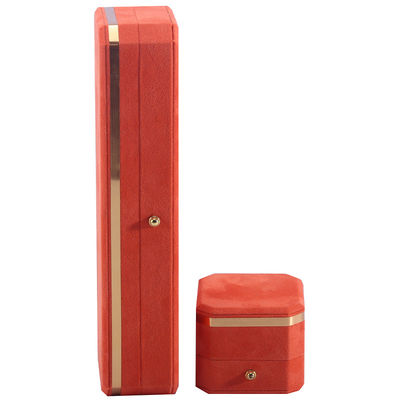 Paket Perhiasan untuk Kalung Pernikahan Earrings dan Ring Hanhong Custom Orange Velvet Box