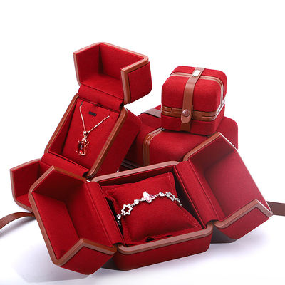 Beli Kotak Perhiasan Kulit PU untuk Logo Custom Earrings Merah Gelang Kalung Ring Packaging online manufacture