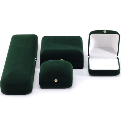 Grosir Produksi Mewah buatan tangan Perhiasan Kotak kemasan Logo khusus yang dipersonalisasi High end Kalung hijau gelap Gelang Earrings Cincin Kemasan Kotak Perhiasan Velvet