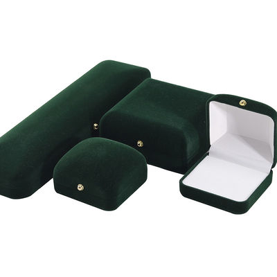 Grosir Produksi Mewah buatan tangan Perhiasan Kotak kemasan Logo khusus yang dipersonalisasi High end Kalung hijau gelap Gelang Earrings Cincin Kemasan Kotak Perhiasan Velvet