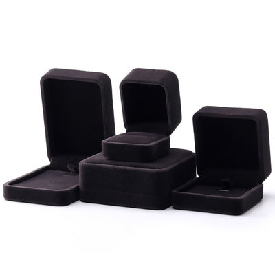 Custom Logo Printing Perhiasan Ring Box dalam Bentuk Square Handmade dengan Dark Gray Velvet