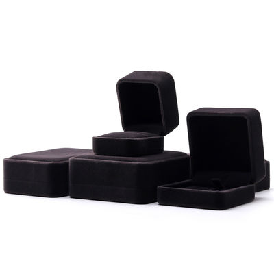 Custom Logo Printing Perhiasan Ring Box dalam Bentuk Square Handmade dengan Dark Gray Velvet