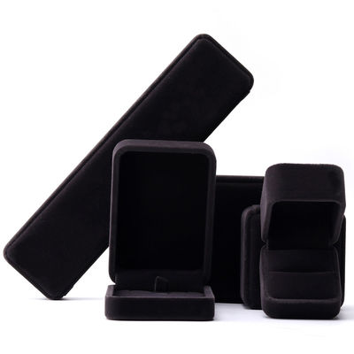 Custom Logo Printing Perhiasan Ring Box dalam Bentuk Square Handmade dengan Dark Gray Velvet