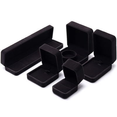 Custom Logo Printing Perhiasan Ring Box dalam Bentuk Square Handmade dengan Dark Gray Velvet