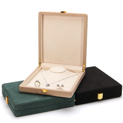 Paket Perhiasan Mewah untuk Kalung Mutiara Custom Bundar Putih Mikrofiber Kulit Ring Storage Box