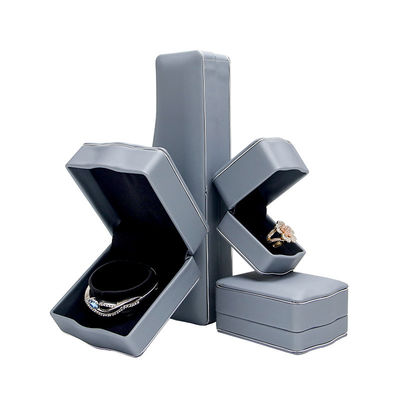 Grey PU Kulit Mewah Perhiasan Kotak untuk Ring Kalung Gelang Set Kemasan oleh Hanhong