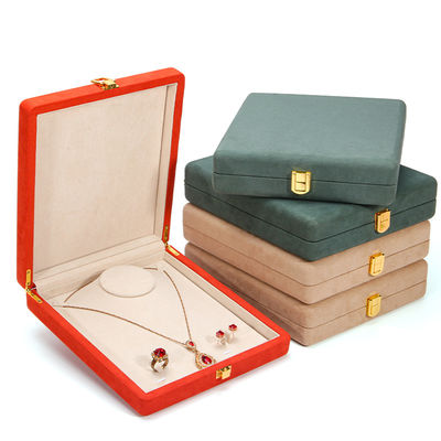 Hanhong Custom Orange Microfiber Kulit Perhiasan Kemasan Kotak untuk Mewah Mutiara Kalung