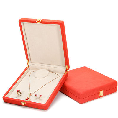 Hanhong Custom Orange Microfiber Kulit Perhiasan Kemasan Kotak untuk Mewah Mutiara Kalung