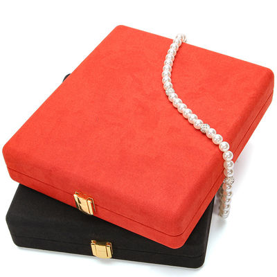 Hanhong Custom Orange Microfiber Kulit Perhiasan Kemasan Kotak untuk Mewah Mutiara Kalung