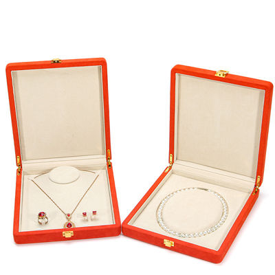 Hanhong Custom Orange Microfiber Kulit Perhiasan Kemasan Kotak untuk Mewah Mutiara Kalung