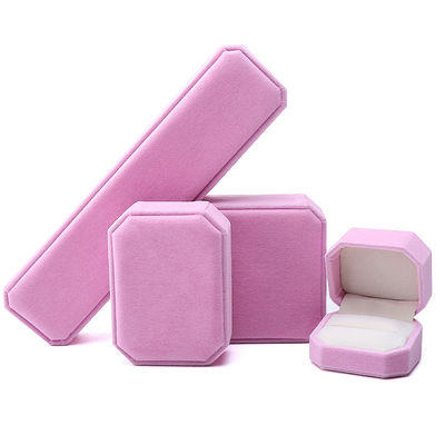 Bentuk Oktagonal Pink Flannelette Kotak Perhiasan Untuk Kalung Gelang Cincin Gaya Terbaru