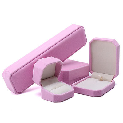 Bentuk Oktagonal Pink Flannelette Kotak Perhiasan Untuk Kalung Gelang Cincin Gaya Terbaru