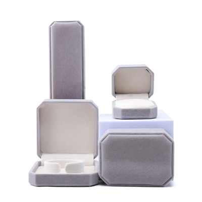 Customized Gray Flannelette Octagonal Jewelry Box untuk Kalung Gelang dan Cincin