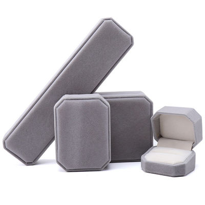 Customized Gray Flannelette Octagonal Jewelry Box untuk Kalung Gelang dan Cincin
