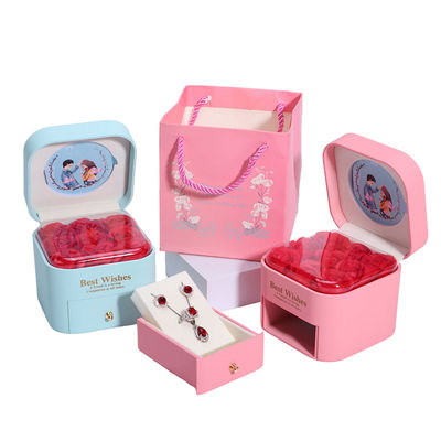 Custom Size Rose Immortal Laci Bunga Perhiasan Kotak Untuk Stud Earrings Pendant