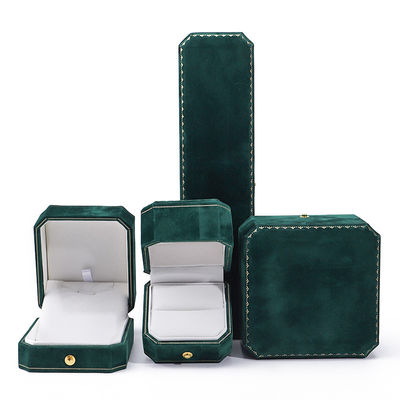Custom Logo Green Velvet Perhiasan Kotak untuk Pendant Earrings Gelang Kalung Cincin