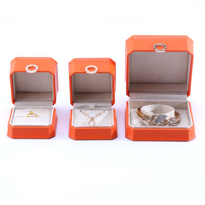Beli kotak kemasan perhiasan kulit PU persegi oranye untuk gelang kalung dan cincin pernikahan online manufacture