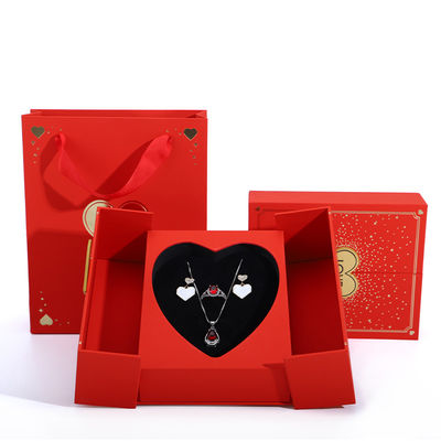 Kotak Perhiasan Bunga Mawar Merah Bentuk Hati Kemasan Untuk Kalung Hari Valentine