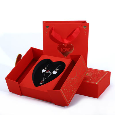 Kotak Perhiasan Bunga Mawar Merah Bentuk Hati Kemasan Untuk Kalung Hari Valentine