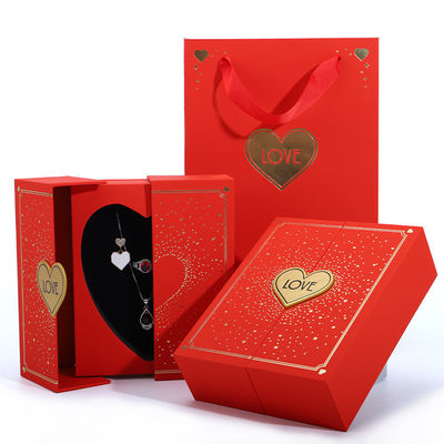 Kotak Perhiasan Bunga Mawar Merah Bentuk Hati Kemasan Untuk Kalung Hari Valentine