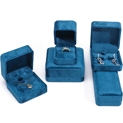 Grosir manufaktur jual panas Perhiasan Mewah Kotak Logo Custom Disesuaikan High End Kalung Biru Gelang Gelang Earrings Cincin Kemasan Kotak Perhiasan Beludru