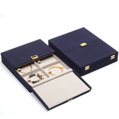 Custom Blue Microfiber Kulit Perhiasan Set Box untuk Perhiasan Kemasan dan Penyimpanan Solutio