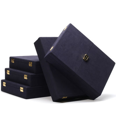 Custom Blue Microfiber Kulit Perhiasan Set Box untuk Perhiasan Kemasan dan Penyimpanan Solutio