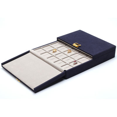 Custom Blue Microfiber Kulit Perhiasan Set Box untuk Perhiasan Kemasan dan Penyimpanan Solutio