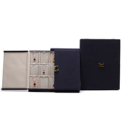 Custom Blue Microfiber Kulit Perhiasan Set Box untuk Perhiasan Kemasan dan Penyimpanan Solutio