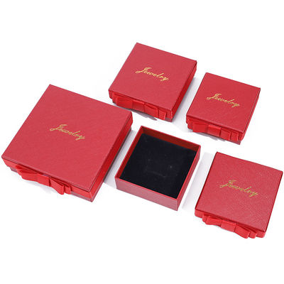 Custom Logo Kotak Perhiasan Kertas Merah Untuk Kalung Earrings Ring Handmade persegi panjang