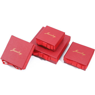Custom Logo Kotak Perhiasan Kertas Merah Untuk Kalung Earrings Ring Handmade persegi panjang