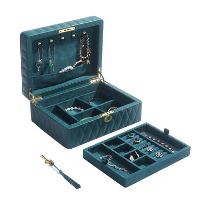 Beli Multifunction Diamond Grain Perhiasan Storage Box Kulit Perhiasan Organizer Dengan Tassel online manufacture