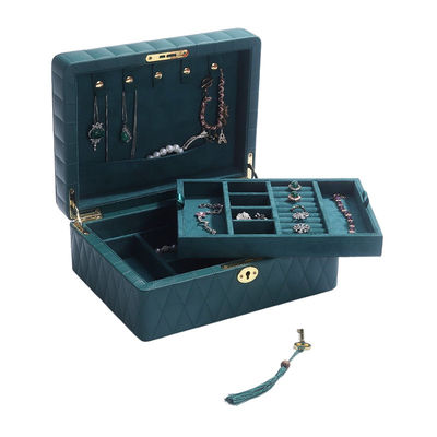Multifunction Diamond Grain Perhiasan Storage Box Kulit Perhiasan Organizer Dengan Tassel