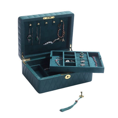 Multifunction Diamond Grain Perhiasan Storage Box Kulit Perhiasan Organizer Dengan Tassel