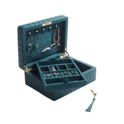 Multifunction Diamond Grain Perhiasan Storage Box Kulit Perhiasan Organizer Dengan Tassel