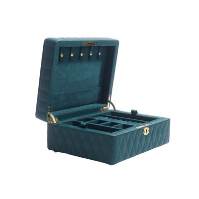 Multifunction Diamond Grain Perhiasan Storage Box Kulit Perhiasan Organizer Dengan Tassel