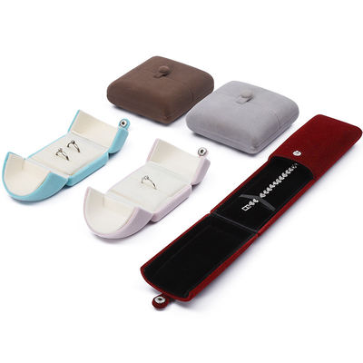 Multi Color Velvet Kalung Dan Earring Box Clamshell Bentuk Perhiasan Case Packaging