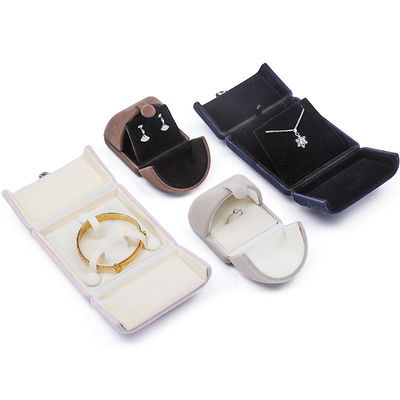 Multi Color Velvet Kalung Dan Earring Box Clamshell Bentuk Perhiasan Case Packaging