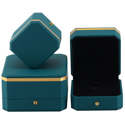 Beli Dark Green Upscale Octagonal False Leather Luxury Box Gold Trim Perhiasan Kemasan online manufacture