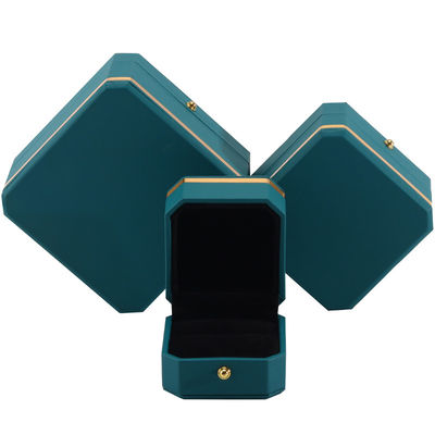 Dark Green Upscale Octagonal False Leather Luxury Box Gold Trim Perhiasan Kemasan