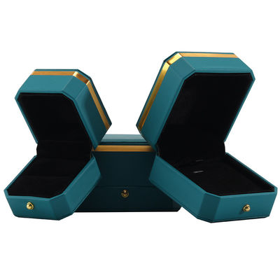Dark Green Upscale Octagonal False Leather Luxury Box Gold Trim Perhiasan Kemasan