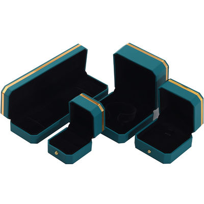 Dark Green Upscale Octagonal False Leather Luxury Box Gold Trim Perhiasan Kemasan