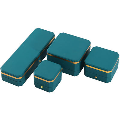 Dark Green Upscale Octagonal False Leather Luxury Box Gold Trim Perhiasan Kemasan