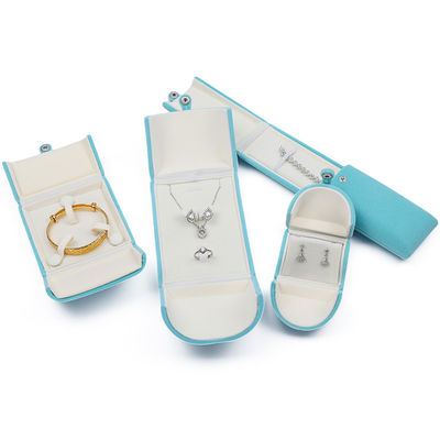 Cyan Soft Sleek Velvet Perhiasan Packaging Box Clamshell Bentuk Perhiasan Box Hadiah